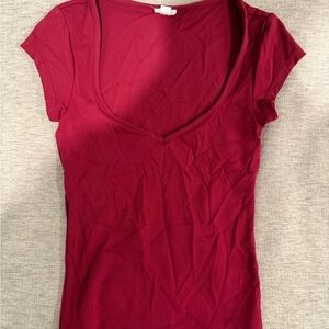 Garage Women's Deep Red V-Neck Tee